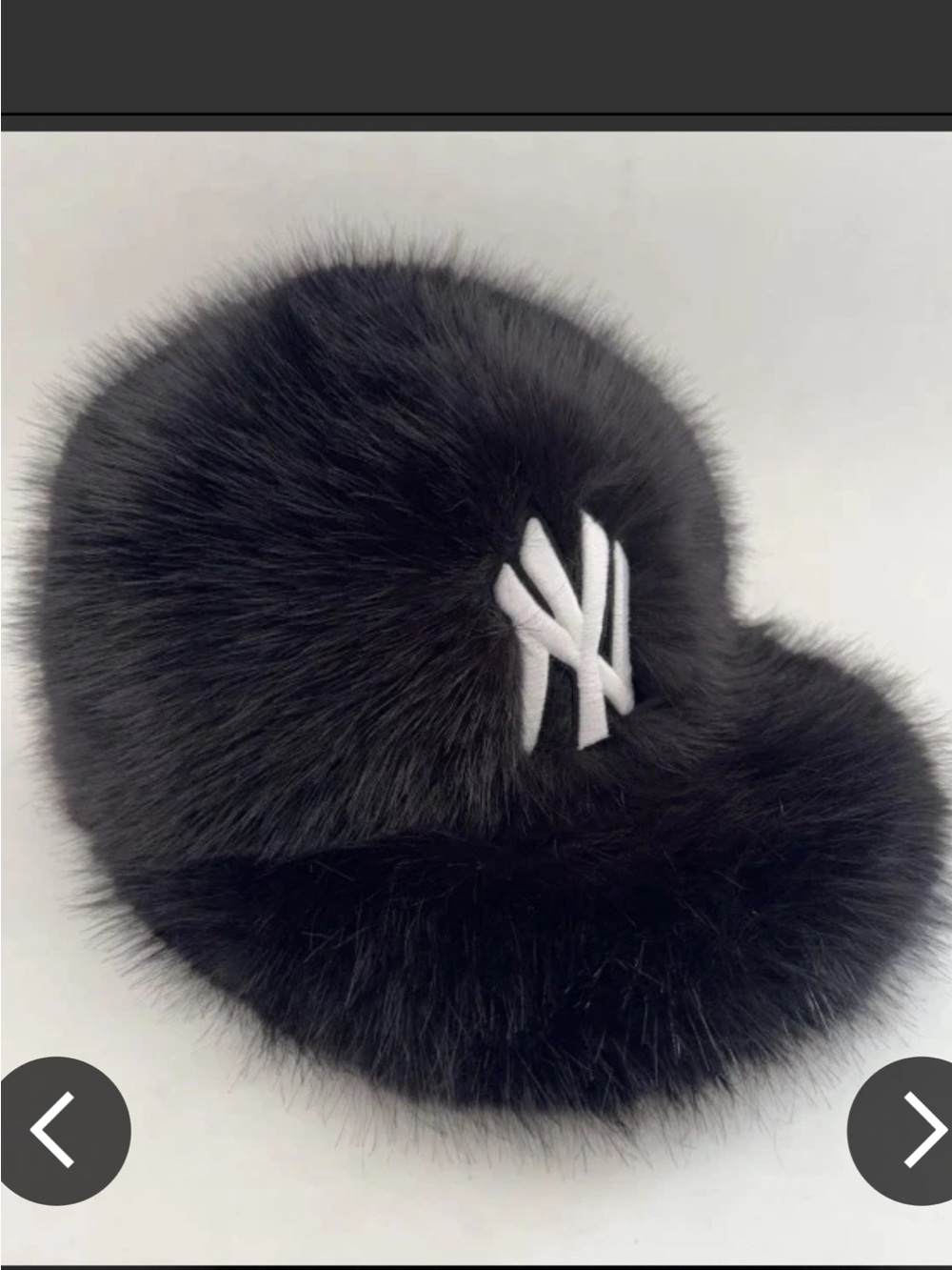 Duckie Confetti Faux Fur Black Baseball Cap with White NY Logo
